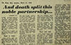 Cutting from the Malay Mail, containing an article entitled ‘And death split this noble partnership …’, announcing the death of Lady Pethick-Lawrence